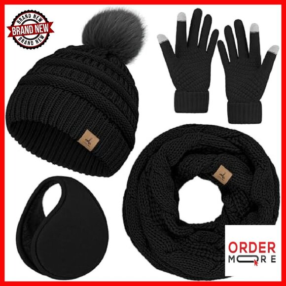 Winter Hat Scarf Gloves Ear Warmer Set, Acrylic Knit, Touch Screen main image 6